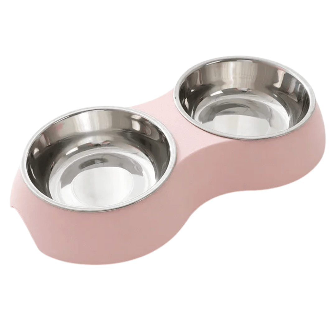 Stainless Steel Double Pet Food Bowls in Aesthetic Holder