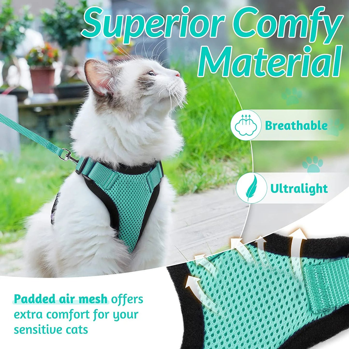 Easy-On-&-Off Soft Mesh Cat Harness & Leash Set 16