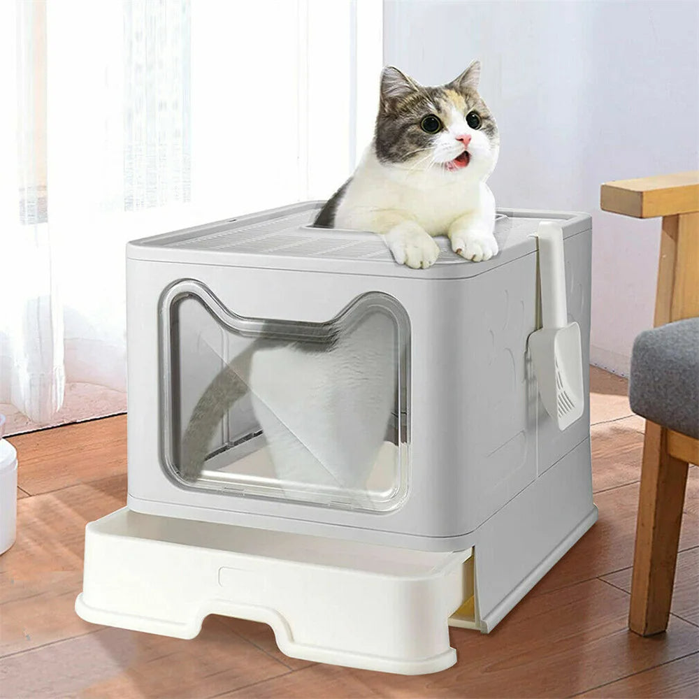Front & Top Entry Enclosed Cat Litter Box with Drawer Tray & Scoop 8
