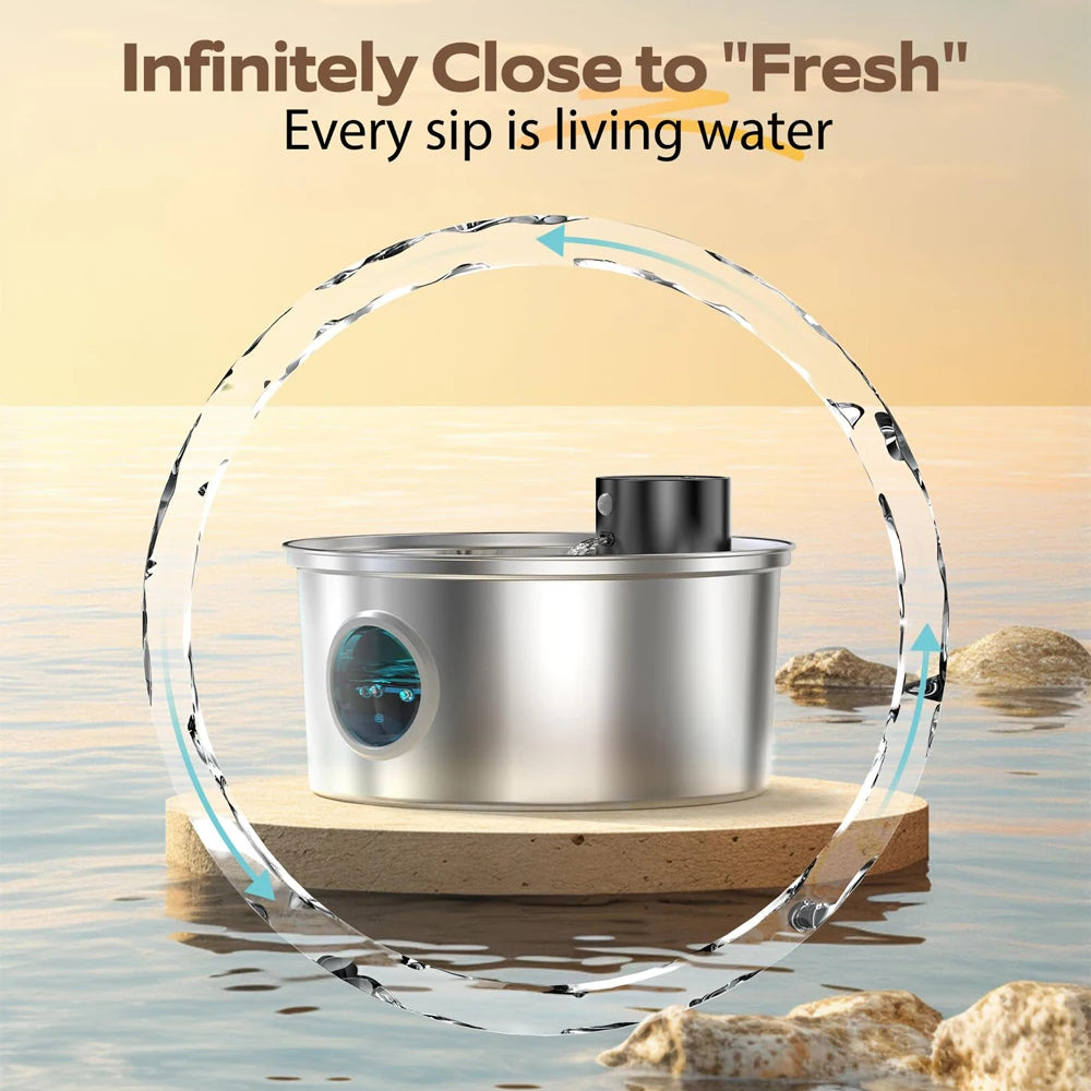 Quiet & Large Automatic Cat Water Dispenser with 3.2L Fountain | Stainless Steel & USB Rechargeable