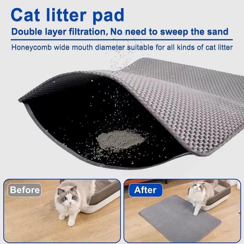 Honeycomb-Style Cat Litter Box Mat with Waterproof Double Layer to Trap Litter & Moisture