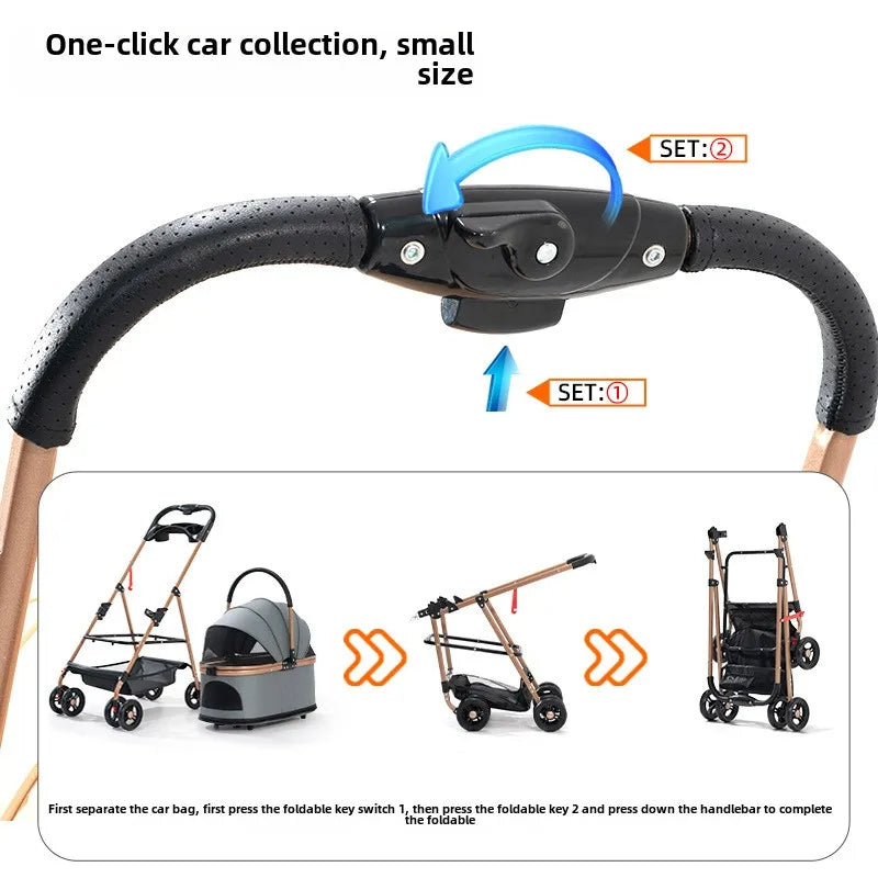 Multifunctional Foldable Pet Stroller & Detachable Basket for Small Dogs & Cats 9