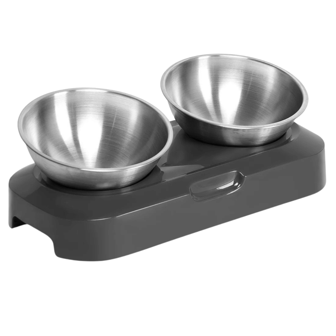 Raised & Tilted Cat & Puppy Feeding Station with Single or Double Stainless Steel Bowls 7