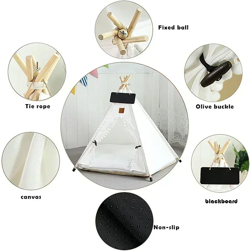 Cute Pet Bed Teepee Tent for Smaller Dogs & Cats with Washable Comfy Cushion