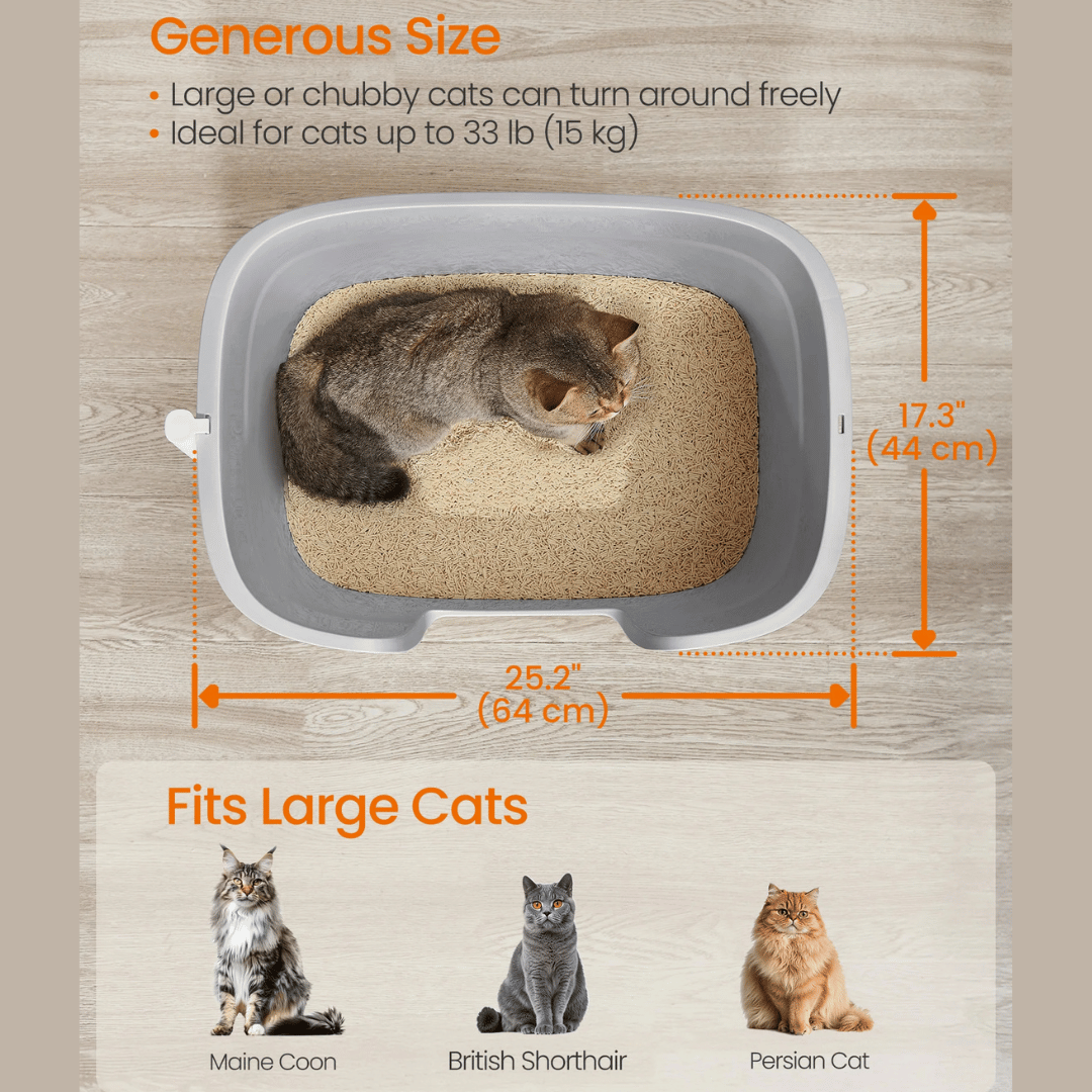 High-Sided Semi-Enclosed Cat Litter Box with Spill-Board & Waste Bag Storage Tub | Scoop Included