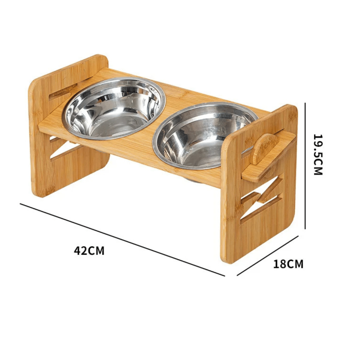 Wooden Adjustable Pet Feeding Station with Custom Height & Tilt for Small Dogs & Cats | Includes 2 Stainless Steel Dog Bowls 12