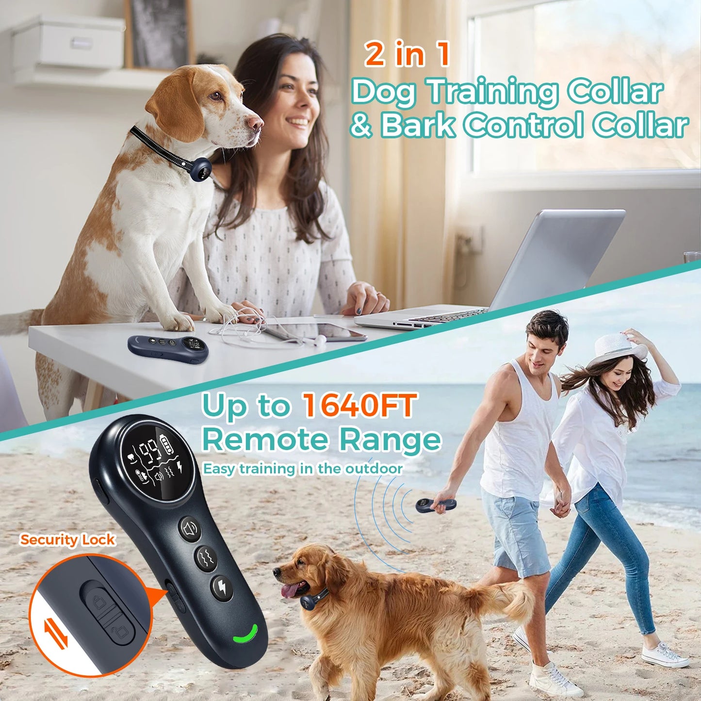 2-in-1 Automatic Anti-Bark Control & Dog Training Collar with Remote | Smart Barking Detection with Shock, Sound & Vibration