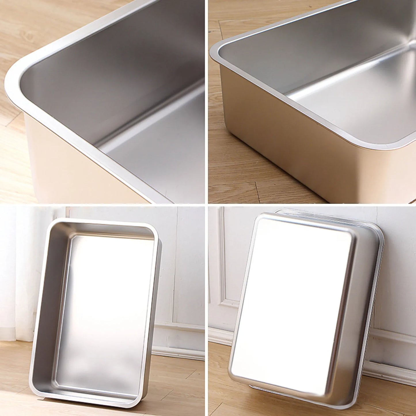 Deep-Sided Stainless Steel Cat Litter Tray 3
