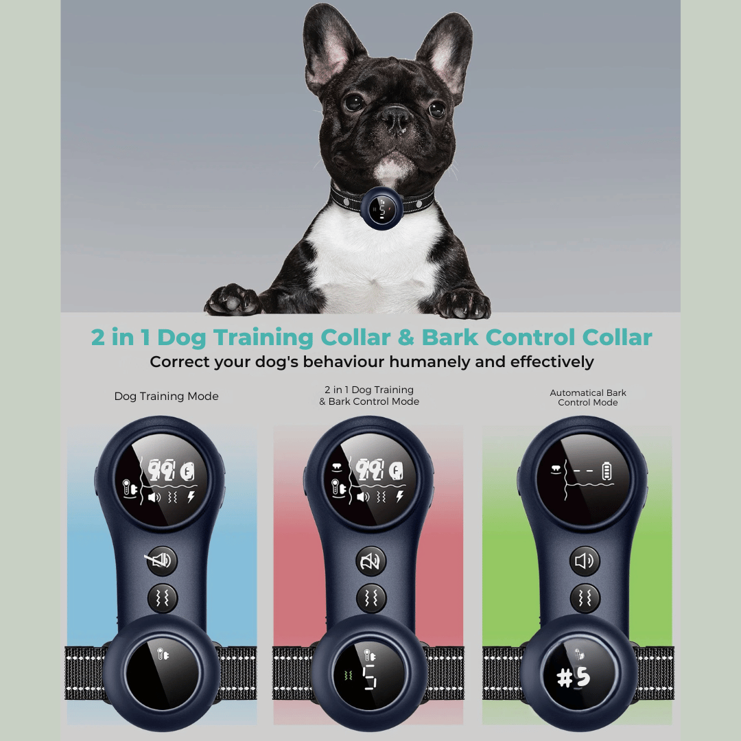 2-in-1 Automatic Anti-Bark Control & Dog Training Collar with Remote | Smart Barking Detection with Shock, Sound & Vibration