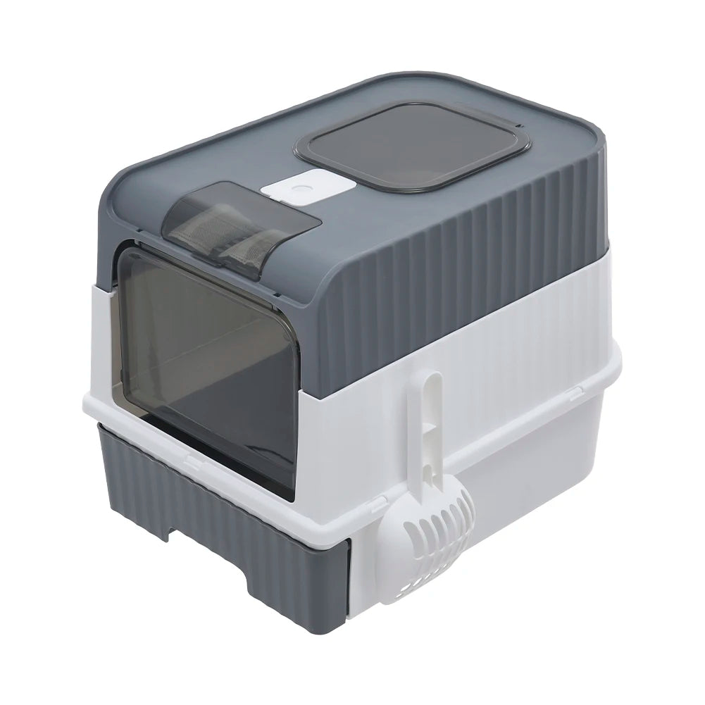 Enclosed Cat Litter Box with UV Sterilization, Pull-Out Tray & Double Entrance-Exit