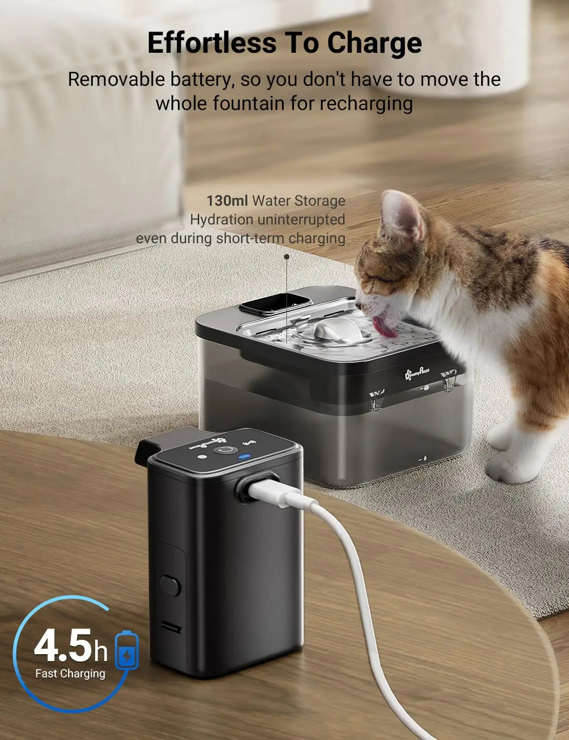 Quiet Cat Water Fountain with Automatic Sensor & 2.5L Stainless Steel Tray