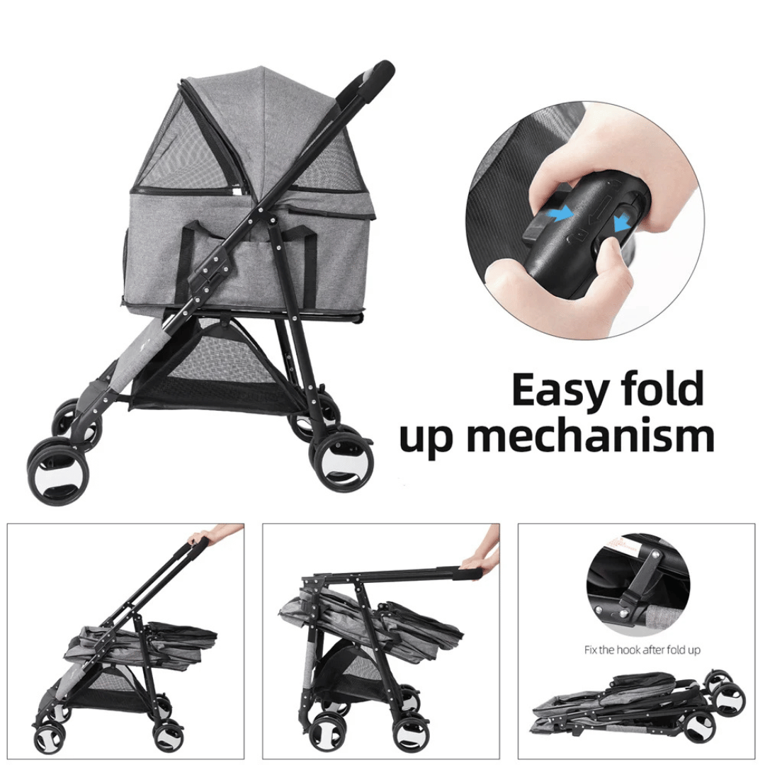 Quick-Fold Dog Stroller for Small Dogs with Removable Carry Basket Car Seat 8