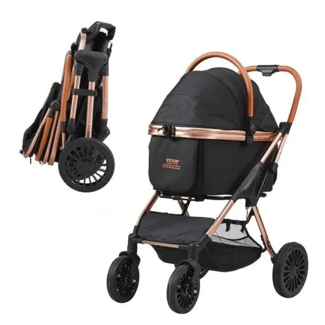 Easy-Fold Dog Stroller with Detachable Carry Basket for Small & Medium Sized Dogs 2