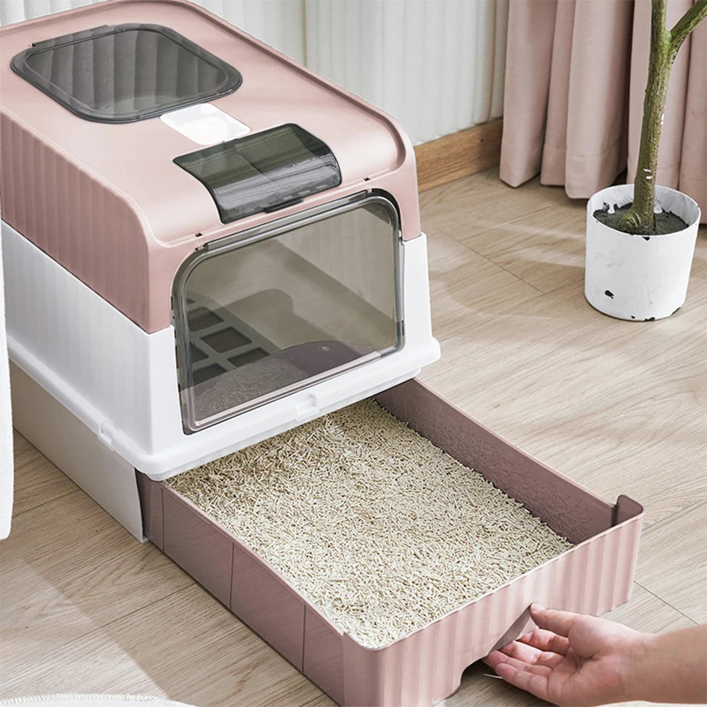 Enclosed Cat Litter Box with UV Sterilization, Pull-Out Tray & Double Entrance-Exit