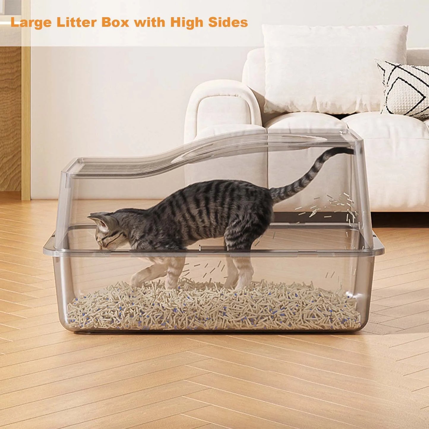 Enclosed Cat Litter Box with Stainless Steel Tray & Removable Top | Scoop & Holder Included 7