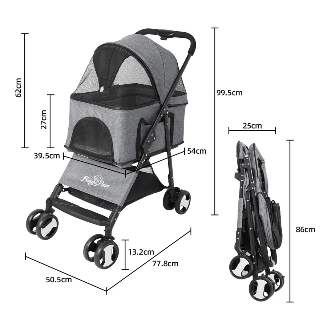 Quick-Fold Dog Stroller for Small Dogs with Removable Carry Basket Car Seat 18