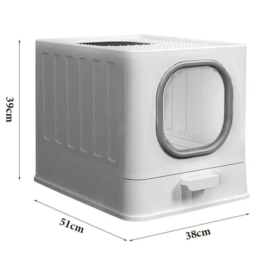 Double Entry & Exit Enclosed Cat Litter Box with Drawer Tray & Scoop 4