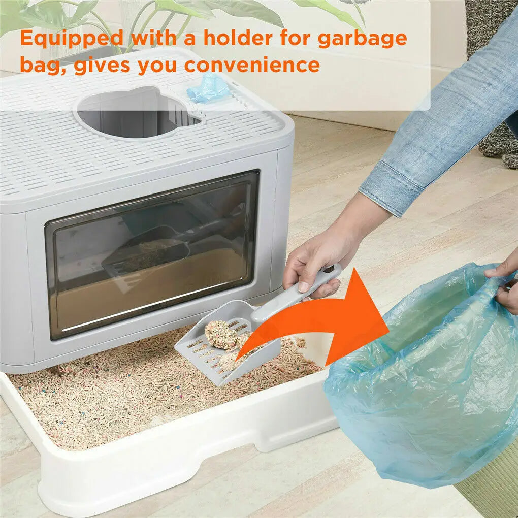 Double Entry & Exit Enclosed Cat Litter Box with Drawer Tray & Scoop 5