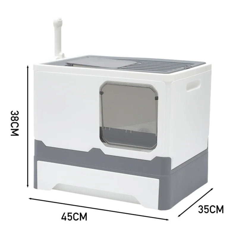 Enclosed Cat Litter Box with Pull-Out Tray & Double Entry 5
