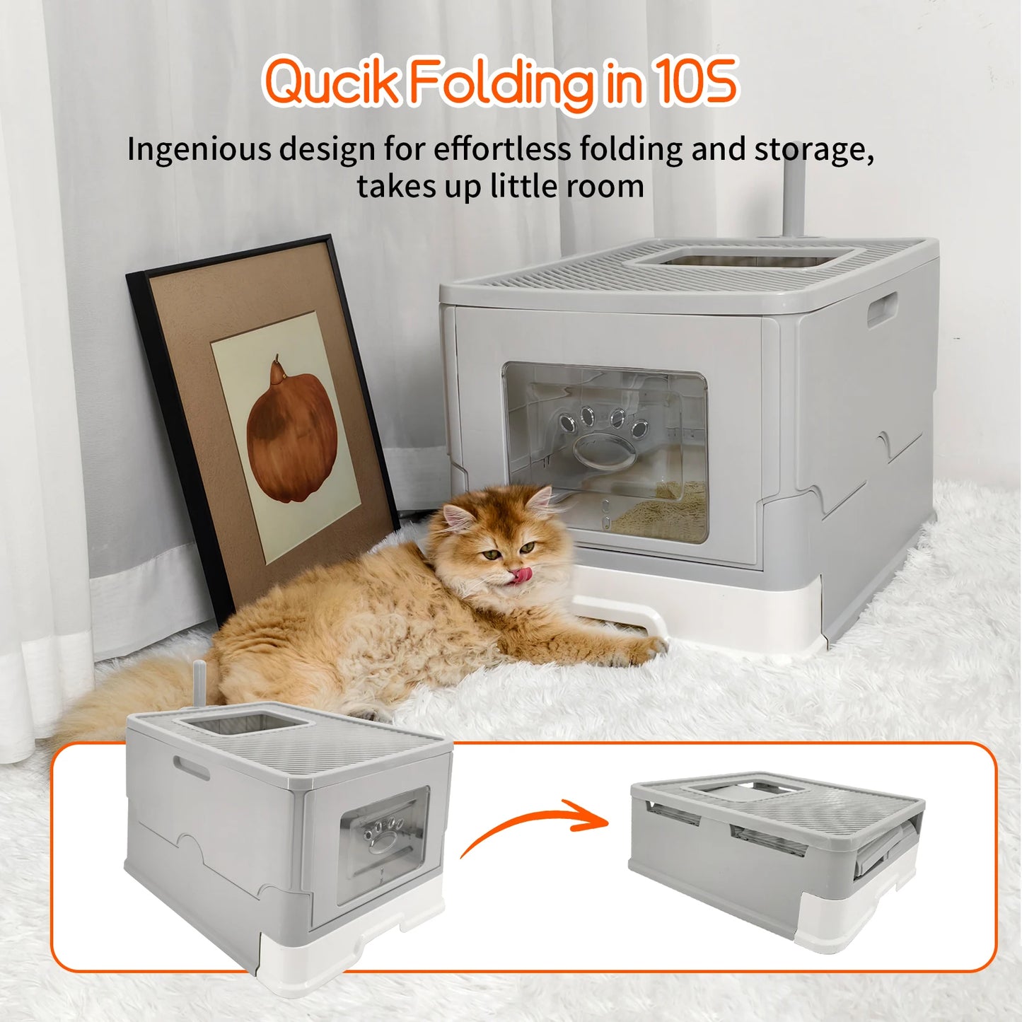 Cat Litter Box Enclosure with Double Entrance-Exit & Pull-Out Drawer Tray