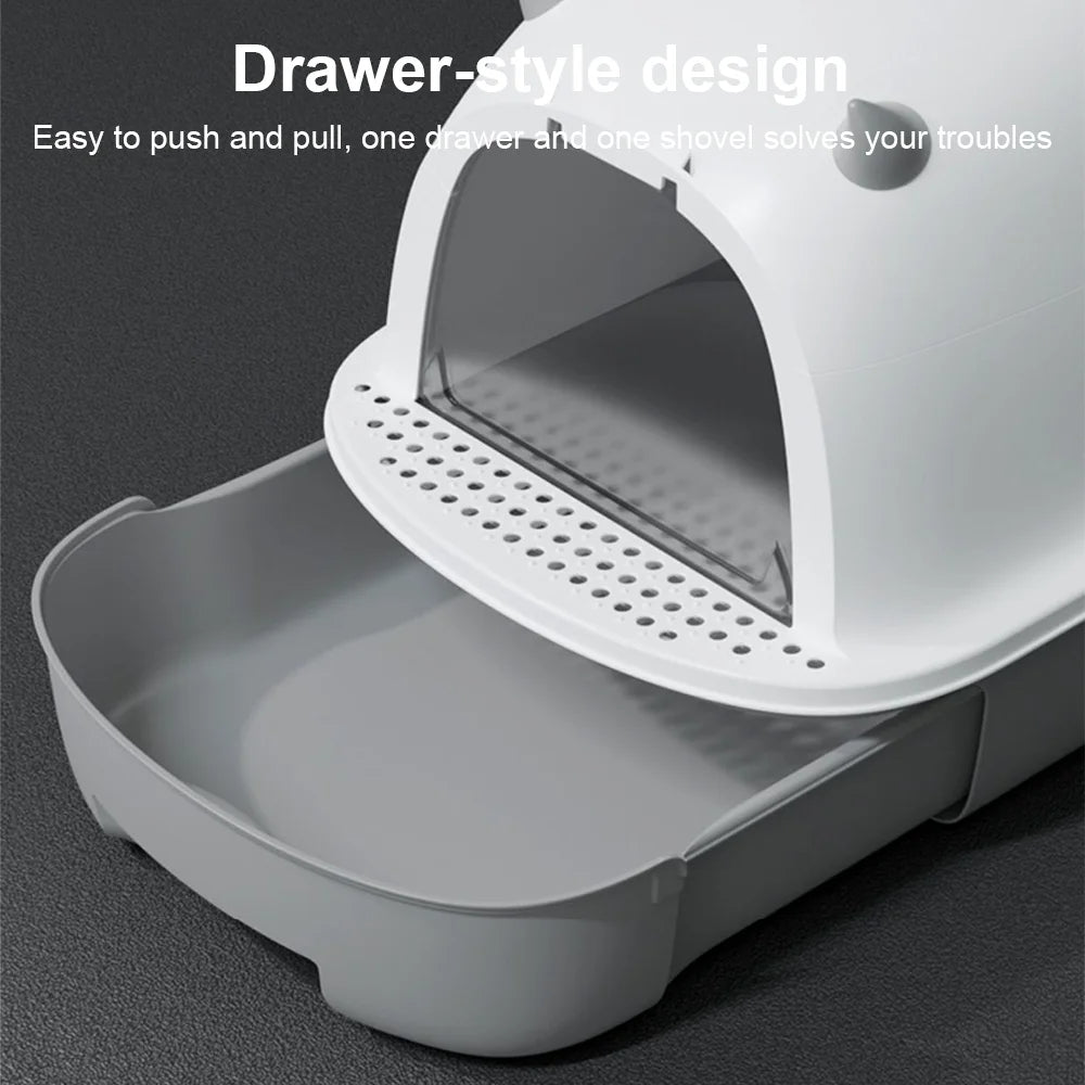 Enclosed Cat Litter Box with Swing Door & Pull-Out Tray Drawer | Scoop Included 5