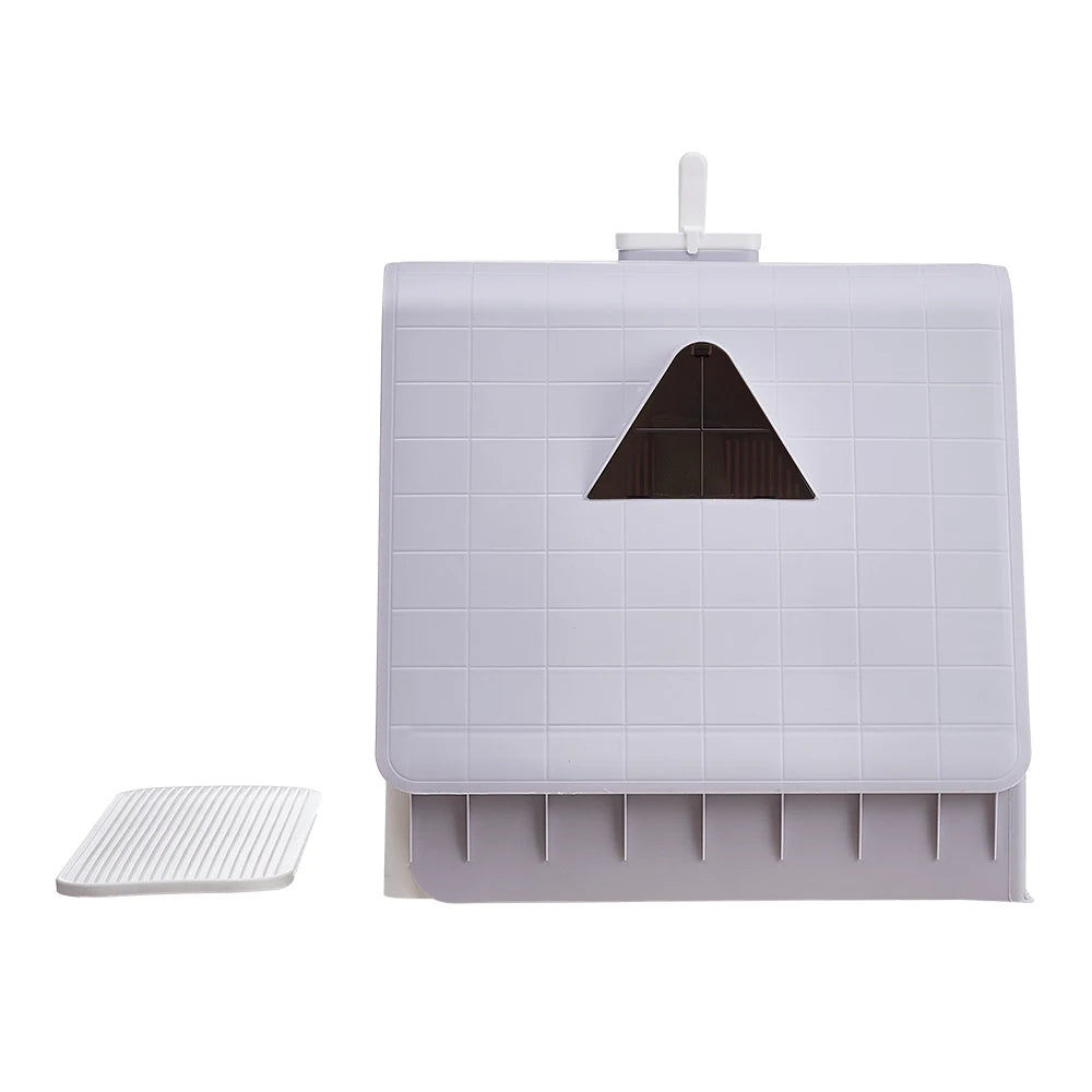 Modern House Enclosed Cat Litter Box with Pull-Out Tray, Mat & Built-In Scoop