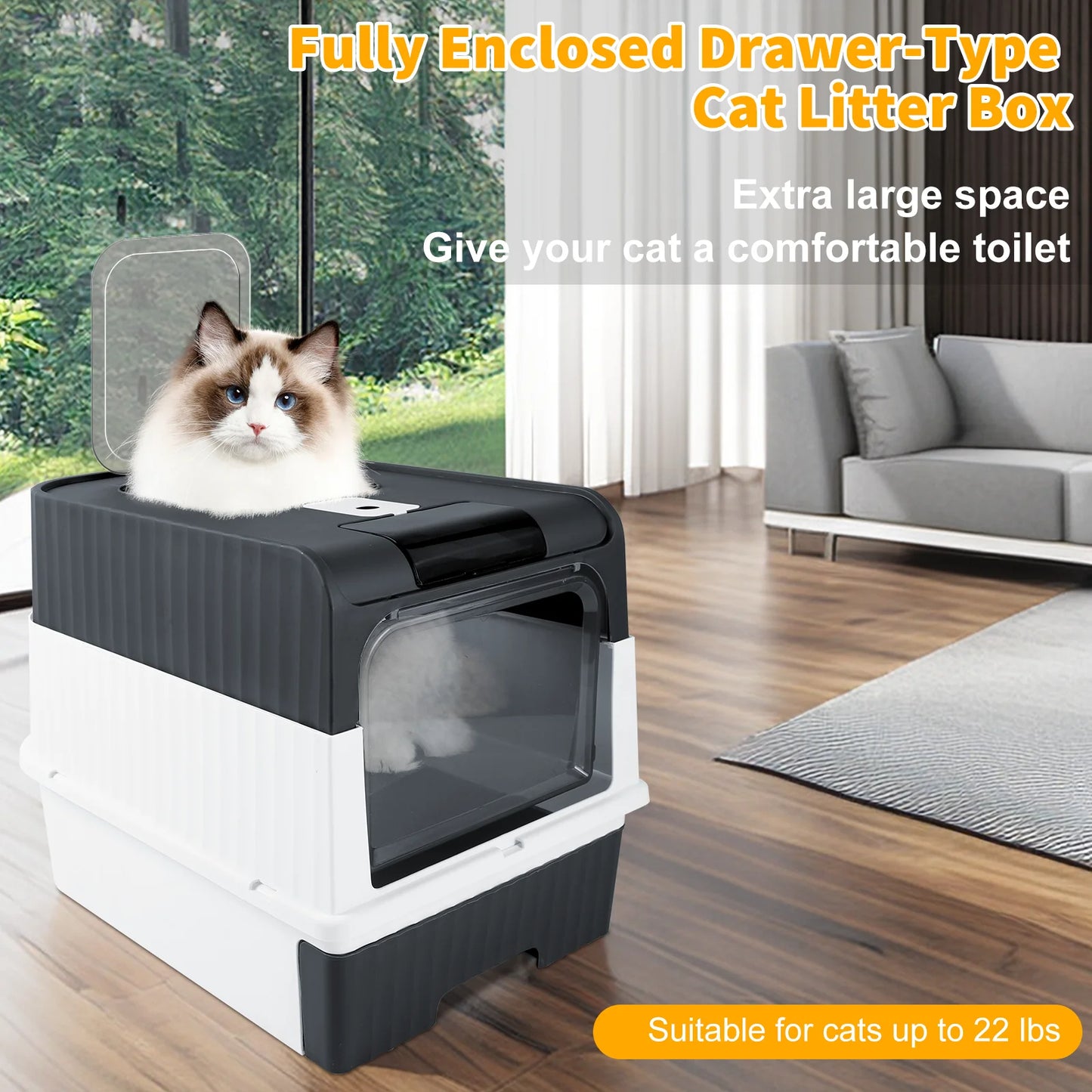 Enclosed Cat Litter Box with Dual Entry & Slide-Out Tray for Easy Cleaning 6