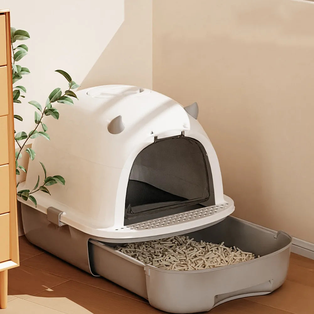 Enclosed Cat Litter Box with Swing Door & Pull-Out Tray Drawer | Scoop Included