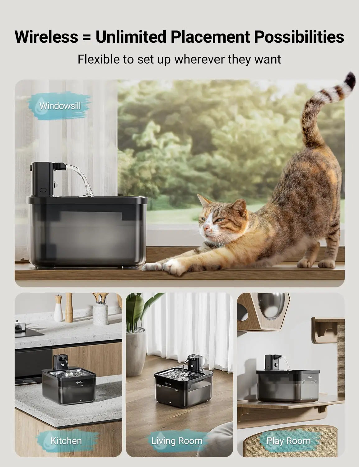 Quiet Cat Water Fountain with Automatic Sensor & 2.5L Stainless Steel Tray