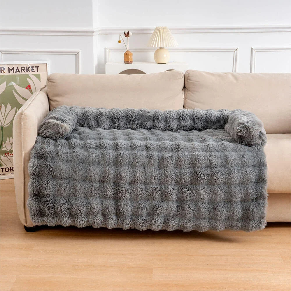 Fluffy Calming Dog Bed Sofa Protector with Bolster for Smaller Dogs & Cats 15