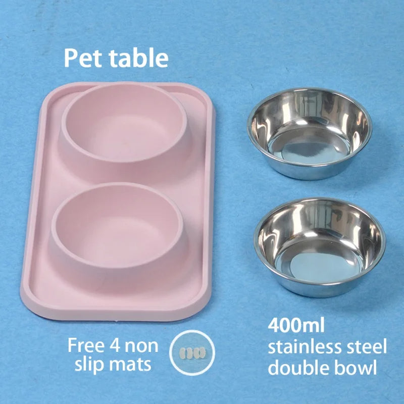 Double Stainless Steel Dog Bowls & No-Flip Tray