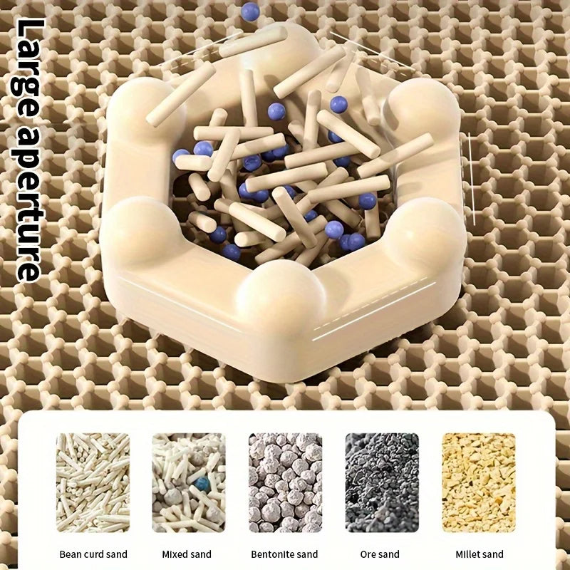 Honeycomb-Style Cat Litter Box Mat with Waterproof Double Layer to Trap Litter & Moisture