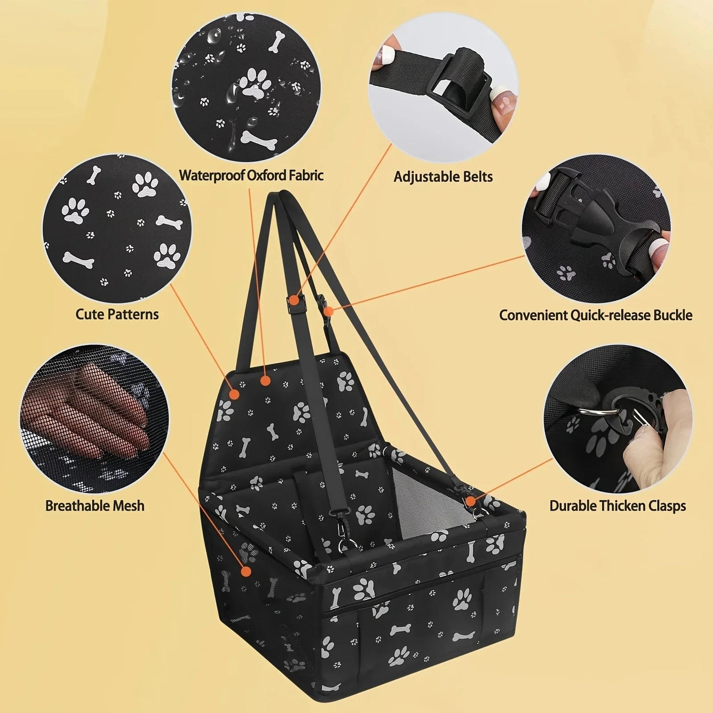Stable Quick-Release Dog Car Seat Basket with Breathable Mesh Sides 6