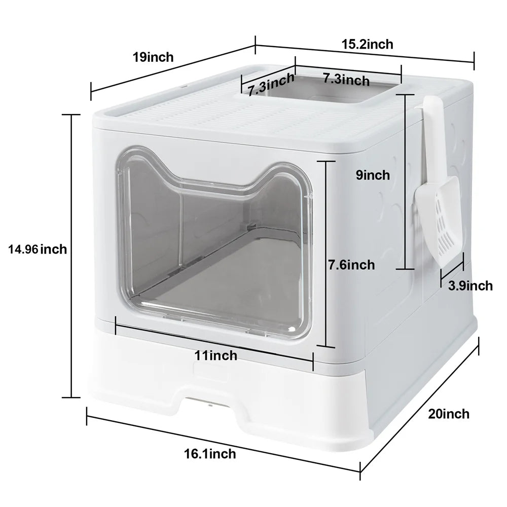 Front & Top Entry Enclosed Cat Litter Box with Drawer Tray & Scoop 14