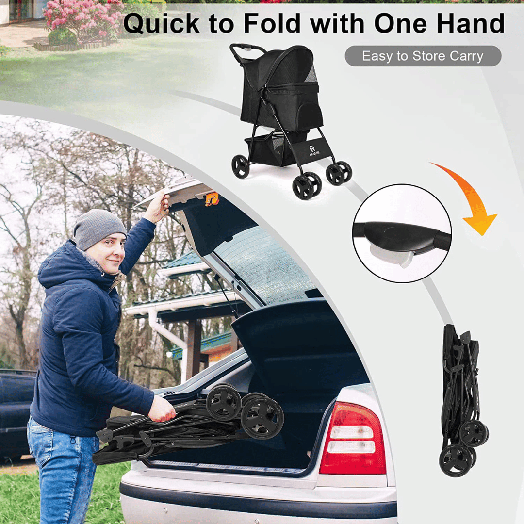 Spacious & Foldable Dog Stroller with Storage Basket 9