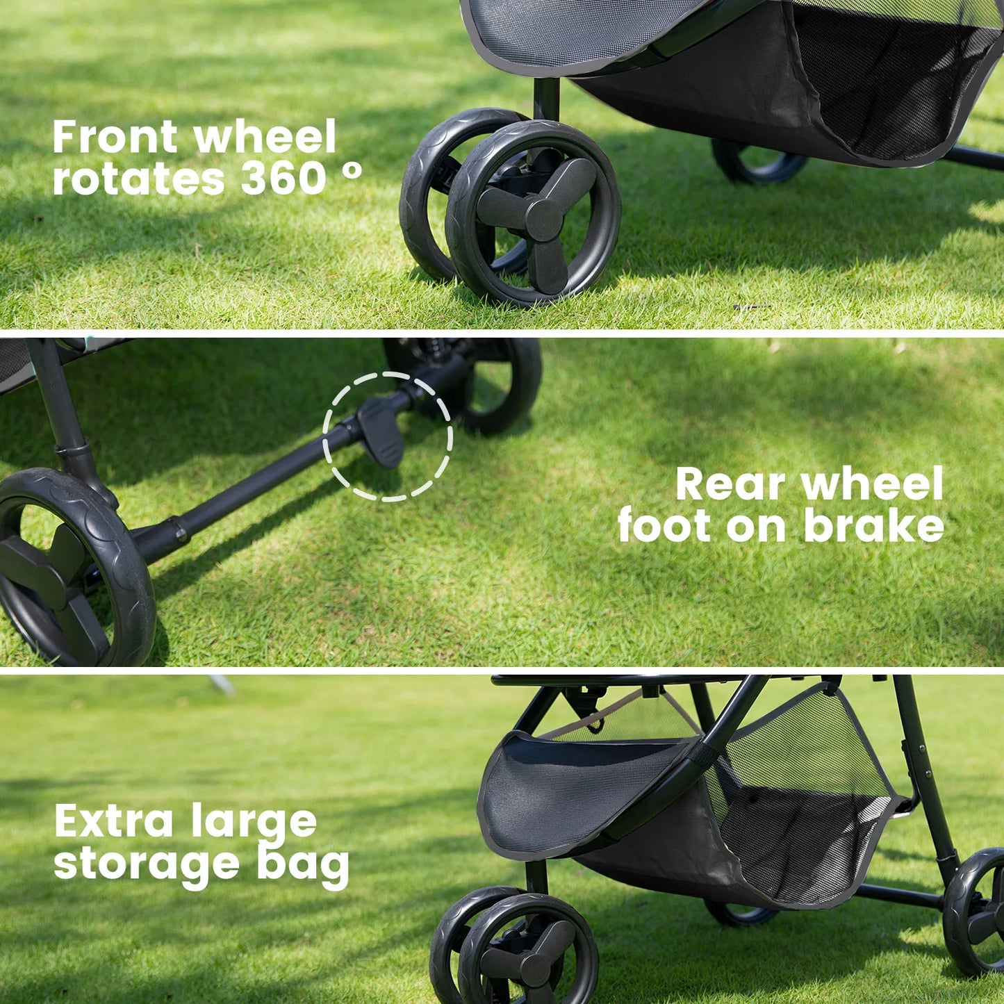 3-In-1 Foldable Dog Stroller with Detachable Carry Basket for Car Travel 6