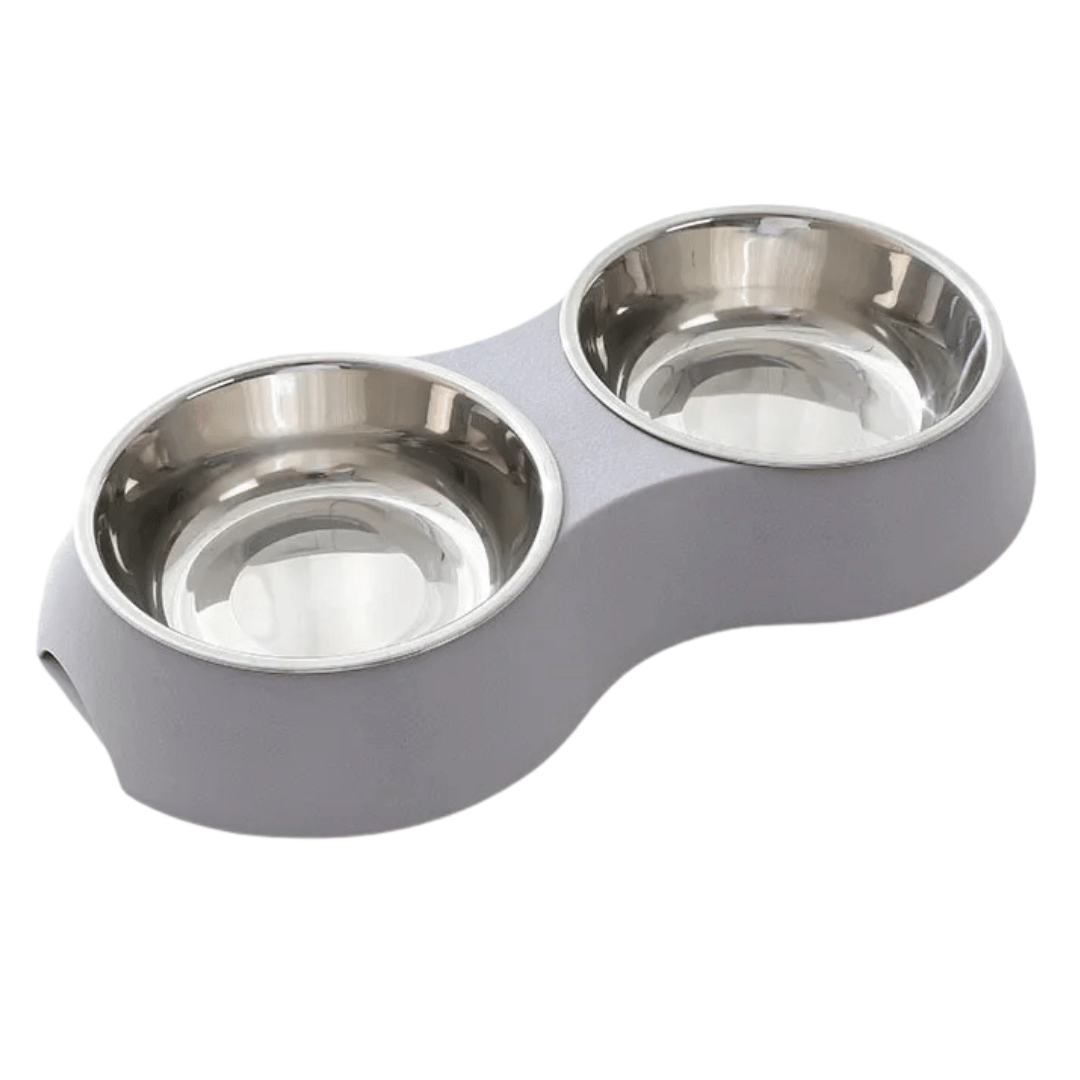 Stainless Steel Double Pet Food Bowls in Aesthetic Holder