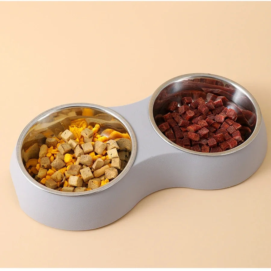 Stainless Steel Double Pet Food Bowls in Aesthetic Holder