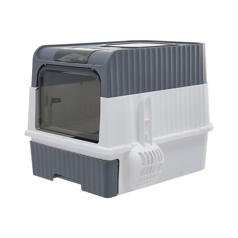 Enclosed Cat Litter Box with UV Sterilization, Pull-Out Tray & Double Entrance-Exit