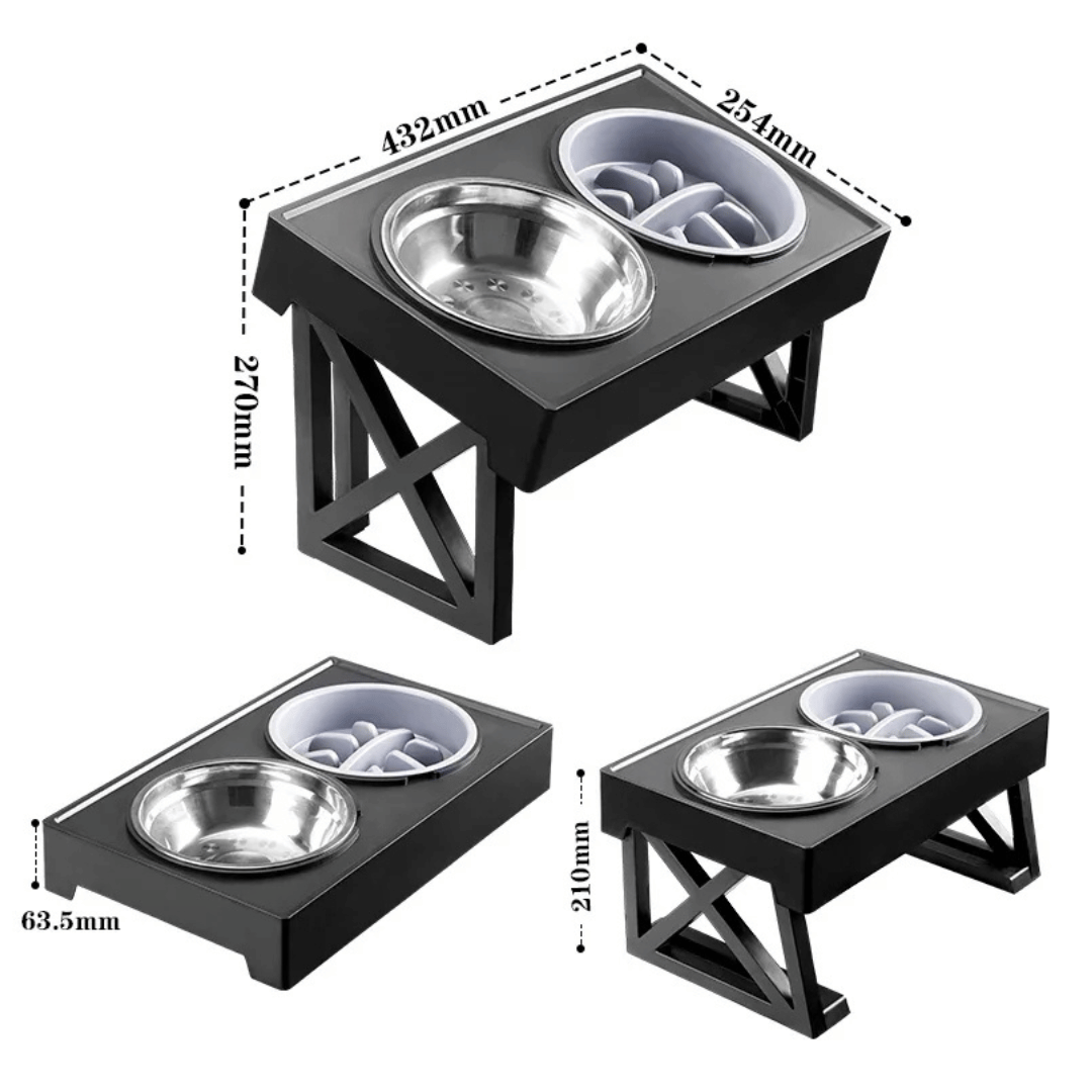 Adjustable Height & Tilt Raised Dog Bowl Stand with Stainless Steel & Slow-Feeding Dog Bowls 15