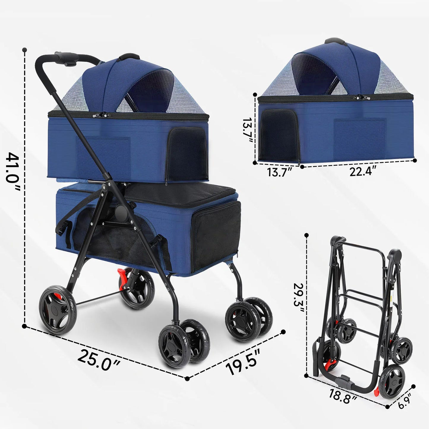 Detachable Double Basket Pet Stroller for Dogs & Cats with One-Touch Fold 8