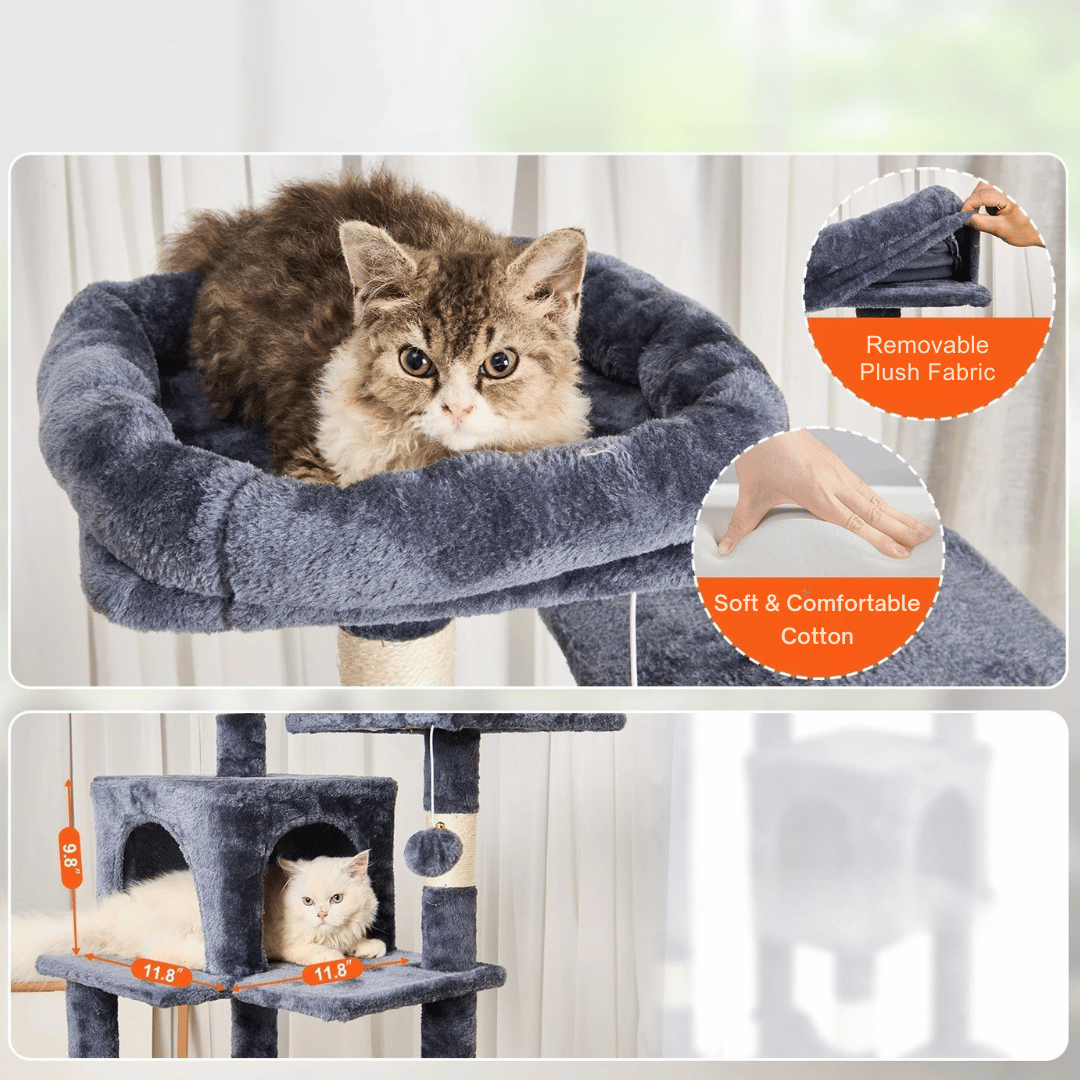5ft 3in Plush Cat Tree with High Perch, 2 Condos & Hammock 5