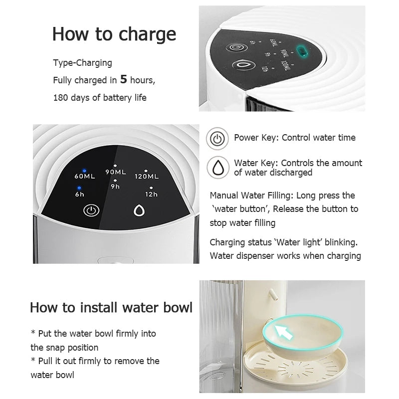 Automatic Cat Water Fountain with 3L Capacity & Low Noise | USB Rechargeable