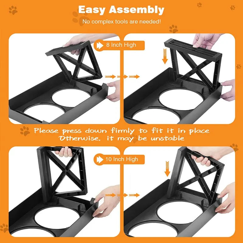 Adjustable Height & Tilt Raised Dog Bowl Stand with Stainless Steel & Slow-Feeding Dog Bowls 8