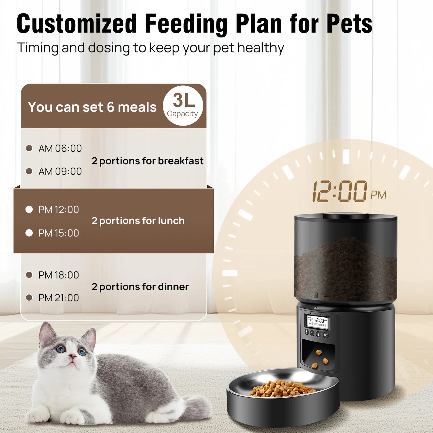 6-Meals Per Day Automatic Cat Feeder with Timer & Voice Recording 5