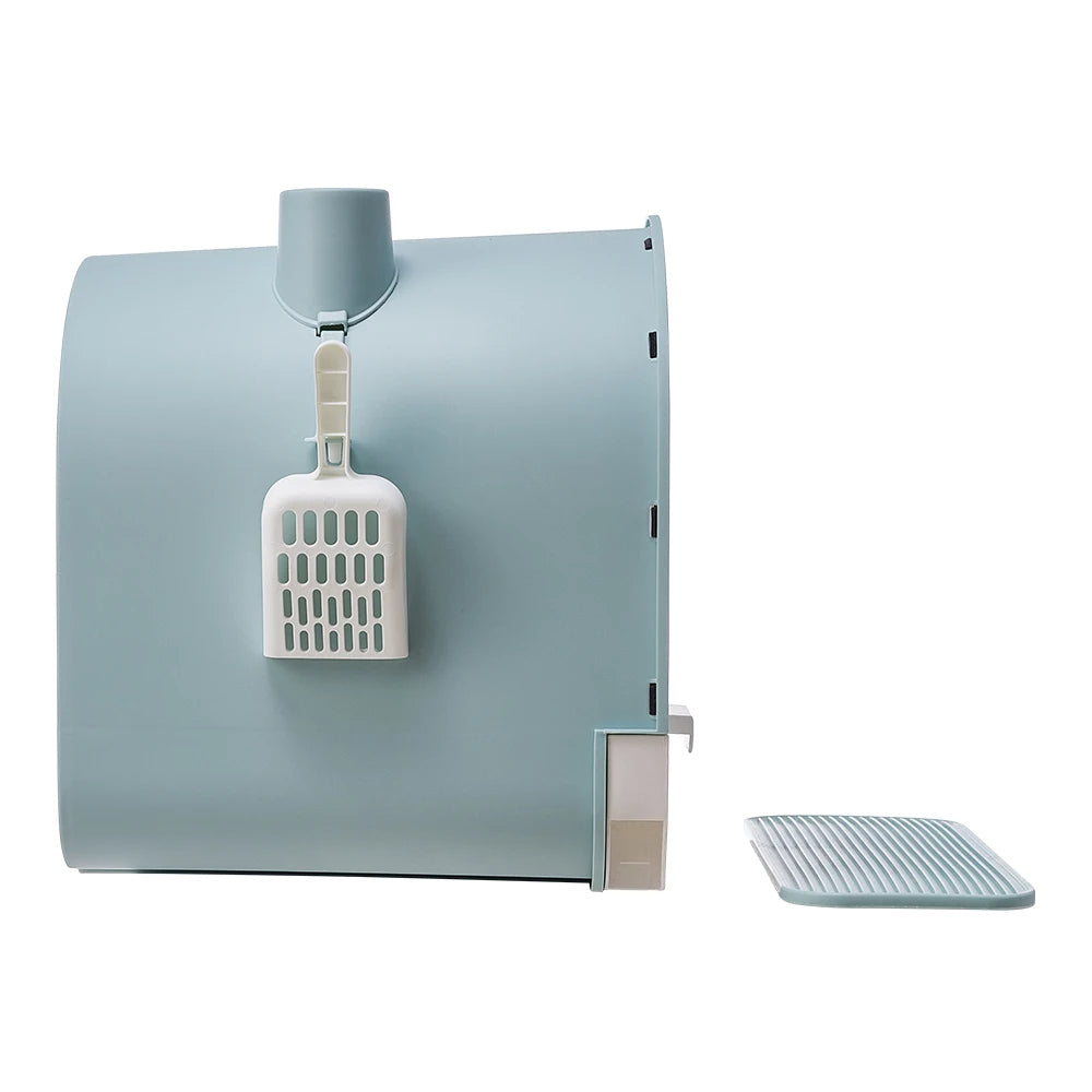 Aesthetic Cat Litter Box Enclosure with Pull-Out Tray, Front Entrance Spill-Pad & Scoop 6