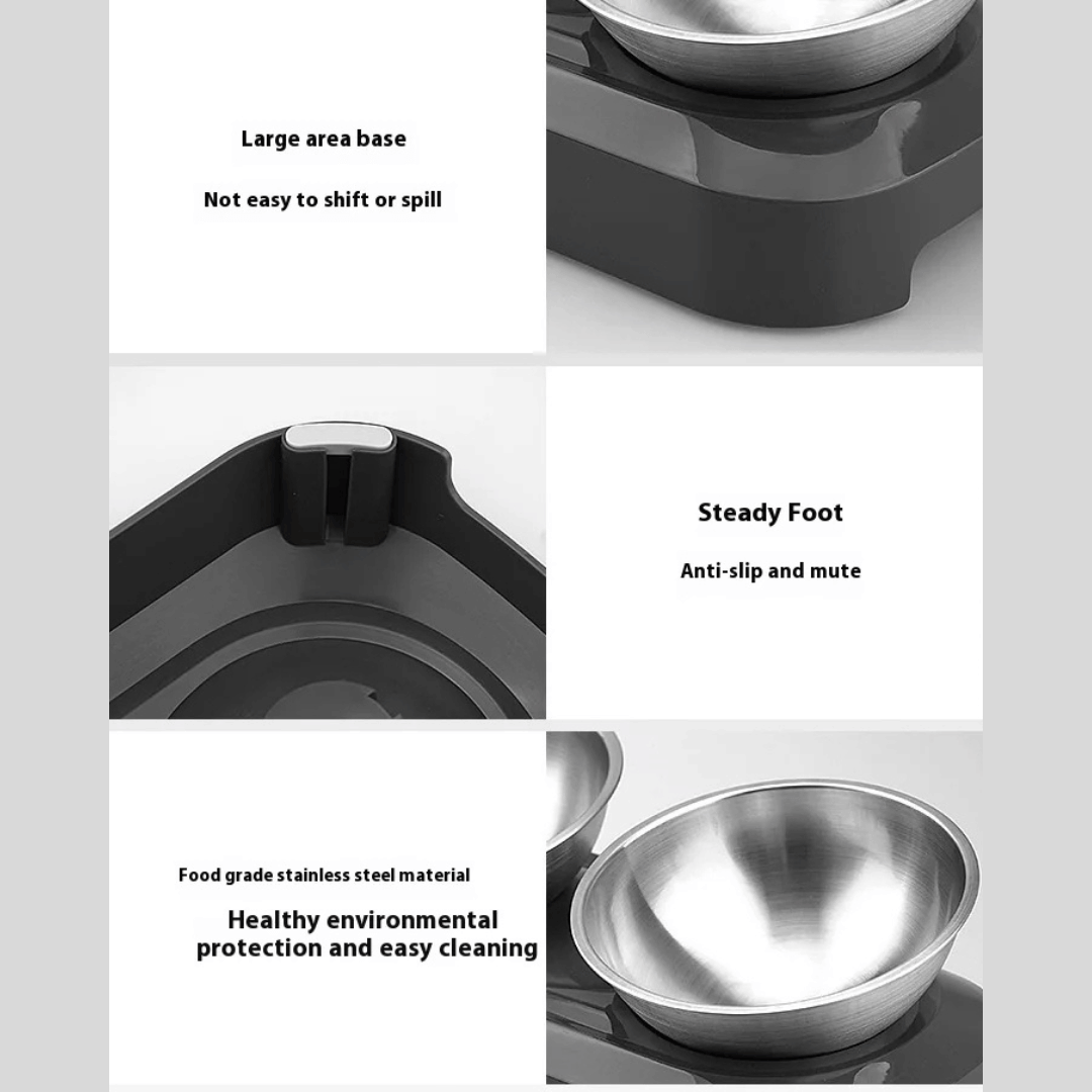 Raised & Tilted Cat & Puppy Feeding Station with Single or Double Stainless Steel Bowls 15