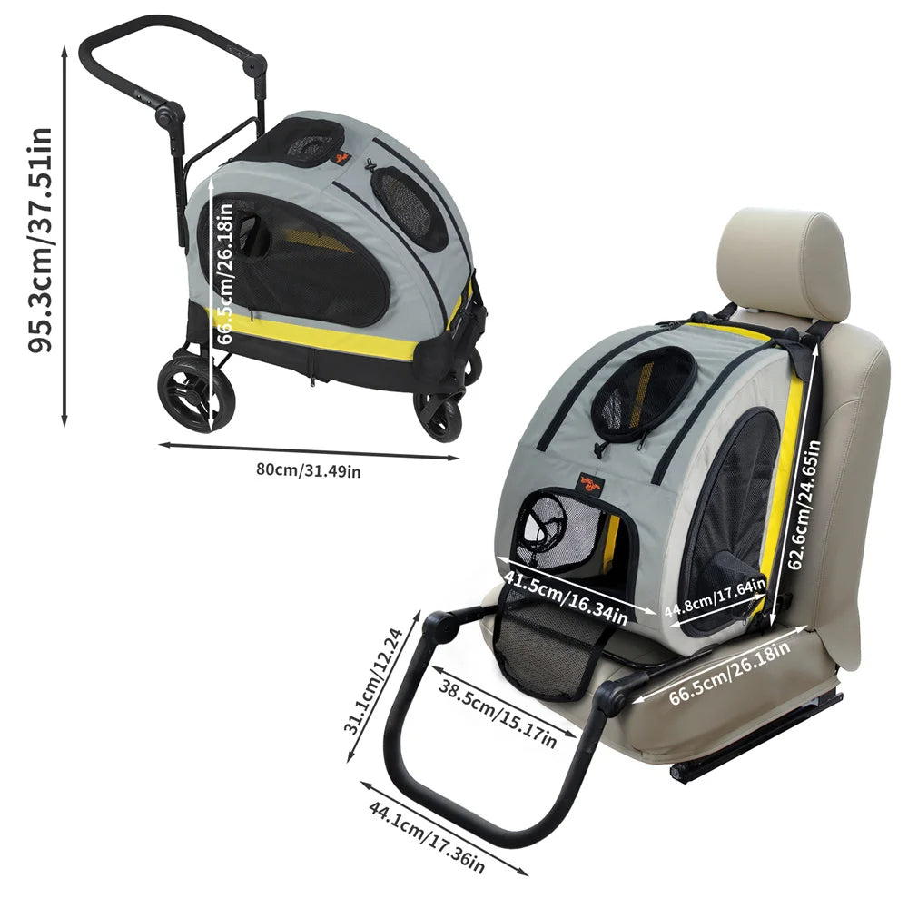 2-In-1 Collapsible Dog Stroller & Car Seat Travel Crate for Small Dogs 13