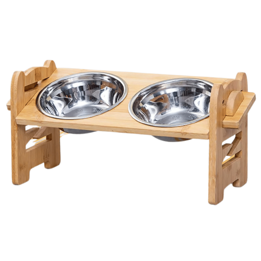 Wooden Adjustable Pet Feeding Station with Custom Height & Tilt for Small Dogs & Cats | Includes 2 Stainless Steel Dog Bowls 4