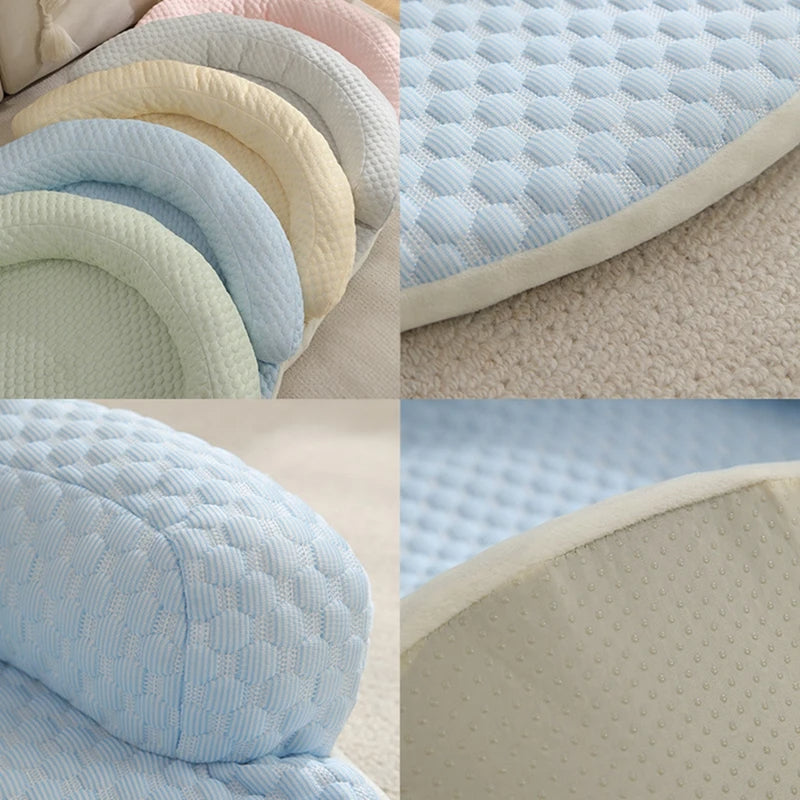 Round Pet Cooling Mat - Absorbs Heat & Cools Body | Breathable, Non-Slip Dog & Cat Bed with Head Support